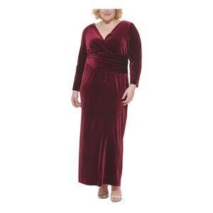 NWT ELIZA J Womens Burgundy Long Sleeve Tea-Length Sheath Dress Plus 14W